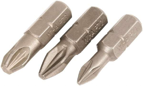 Wiha - 3 Piece, 1/4" Drive Screwdriver Insert Bit Set - #1, #2 & #3 Pozidriv - Makers Industrial Supply