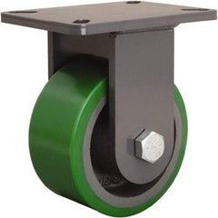 Hamilton - 6" Diam x 3" Wide x 8" OAH Top Plate Mount Rigid Caster - Polyurethane Mold onto Cast Iron Center, 2,200 Lb Capacity, Tapered Roller Bearing, 5-1/4 x 7-1/4" Plate - Makers Industrial Supply