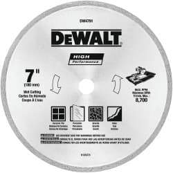 DeWALT - 7" Diam, 5/8 & 7/8" Arbor Hole Diam, Wet & Dry Cut Saw Blade - Diamond-Tipped, Straight Action, Standard Round Arbor - Makers Industrial Supply