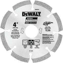 DeWALT - 4" Diam, 5/8 & 7/8" Arbor Hole Diam, 8 Tooth Wet & Dry Cut Saw Blade - Diamond-Tipped, Straight Action, Standard Round Arbor - Makers Industrial Supply