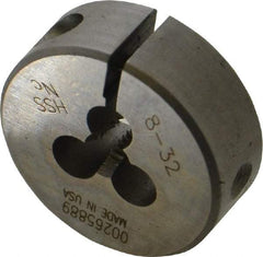 Made in USA - #8-32 UNC Thread, 1" Outside Diam High Speed Steel Round Die - 3/8" Thick, Right Hand Thread, Adjustable - Exact Industrial Supply