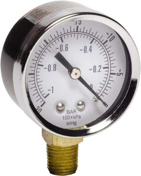 Gast - 1/4 NPT Air Compressor Vacuum Gauge - 2" Diam, Use with Gast 0211/0523 Rotary Vane Units - Makers Industrial Supply