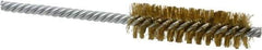 Made in USA - 3/4" Diam Helical Brass Tube Brush - Double Spiral, 0.006" Filament Diam, 2-1/2" Brush Length, 5-1/2" OAL, 0.237" Diam Galvanized Steel Shank - Makers Industrial Supply