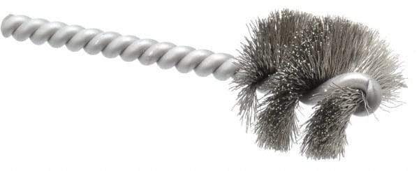 Made in USA - 1-1/8" Diam Helical Stainless Steel Tube Brush - 0.008" Filament Diam, 1" Brush Length, 3-1/2" OAL, 0.248" Diam Stainless Steel Shank - Makers Industrial Supply