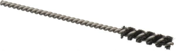 Made in USA - 1/4" Diam Helical Steel Tube Brush - Single Spiral, 0.004" Filament Diam, 1" Brush Length, 3-1/2" OAL, 0.11" Diam Stainless Steel Shank - Makers Industrial Supply