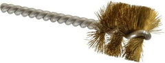 Made in USA - 1-1/8" Diam Helical Brass Tube Brush - Single Spiral, 0.008" Filament Diam, 1" Brush Length, 3-1/2" OAL, 0.248" Diam Stainless Steel Shank - Makers Industrial Supply