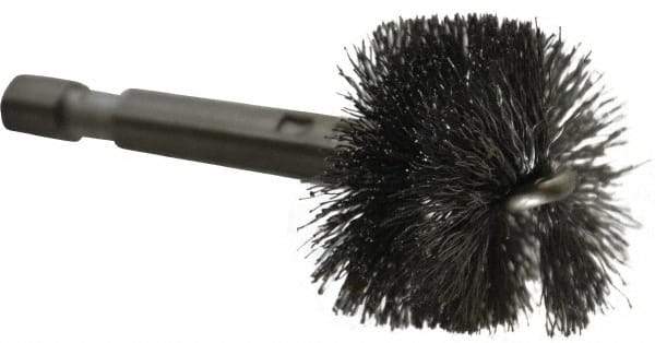 Made in USA - 1 Inch Inside Diameter, 1-1/8 Inch Actual Brush Diameter, Carbon Steel, Power Fitting and Cleaning Brush - 1/4 Shank Diameter, 2-3/4 Inch Long, Hex Shaft Stem - Makers Industrial Supply