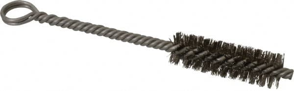 Made in USA - 2" Long x 5/8" Diam Stainless Steel Twisted Wire Bristle Brush - Double Spiral, 5-1/2" OAL, 0.008" Wire Diam, 0.142" Shank Diam - Makers Industrial Supply