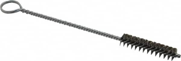 Made in USA - 1-1/2" Long x 3/8" Diam Stainless Steel Twisted Wire Bristle Brush - Double Spiral, 5-1/2" OAL, 0.005" Wire Diam, 1/8" Shank Diam - Makers Industrial Supply