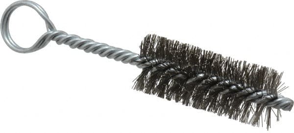Made in USA - 2-1/2" Long x 1" Diam Stainless Steel Twisted Wire Bristle Brush - Double Spiral, 5-1/2" OAL, 0.01" Wire Diam, 0.235" Shank Diam - Makers Industrial Supply