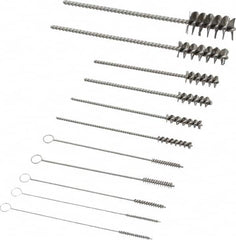 PRO-SOURCE - 11 Piece Stainless Steel Hand Tube Brush Set - 3/4" to 1-1/2" Brush Length, 4" OAL, 0.034" Shank Diam, Includes Brush Diams 1/4", 5/16", 3/8", 1/2" & 3/4" - Makers Industrial Supply