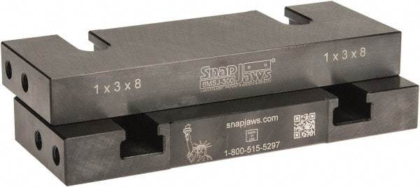 Snap Jaws - 8" Wide x 3" High x 1" Thick, Flat/No Step Vise Jaw - Soft, Steel, Fixed Jaw, Compatible with 8" Vises - Makers Industrial Supply