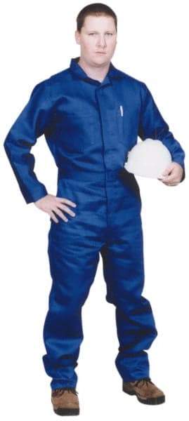 Stanco Safety Products - Size L, Royal Blue, Zipper, Flame Resistant/Retardant Coverall - 42 to 44" Chest, Indura, 7 Pockets, Elastic Waistband, Full Action Back, 2-Way Concealed Zipper - Makers Industrial Supply