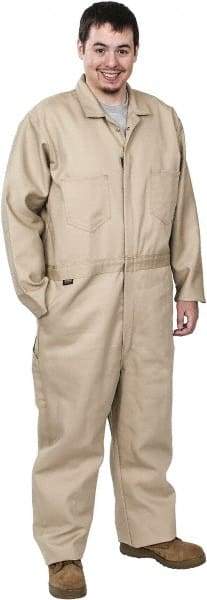 Stanco Safety Products - Size XL, Tan, Zipper, Flame Resistant/Retardant Coverall - 46 to 48" Chest, Indura, 7 Pockets, Elastic Waistband, Full Action Back, 2-Way Concealed Zipper - Makers Industrial Supply