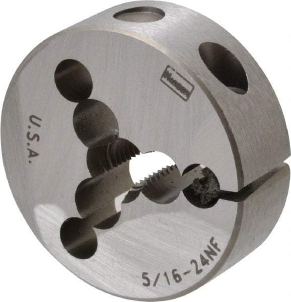 Irwin Hanson - 5/16-24 UNF Thread, 1-1/2" Outside Diam Carbon Steel Round Die - 1/2" Thick, Right Hand Thread, Adjustable - Exact Industrial Supply