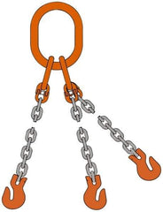 Pewag - 5' Long x 10" Wide, 22,800 Lb Basket Capacity, 22,800 Lb Vertical Capacity, Alloy Steel Web Sling - TOS Chain Sling, 3/8" Diam Chain, Self-Colored, with 3 Sling Hooks & Master Link - Makers Industrial Supply