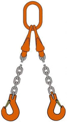 Pewag - 5' Long, 12,300 Lb Basket Capacity, 12,300 Lb Vertical Capacity, Alloy Steel Web Sling - DOS Chain Sling, 3/8" Diam Chain, Silver (Color), with 2 Sling Hooks, Master Link & 2 Shortening Hooks - Makers Industrial Supply