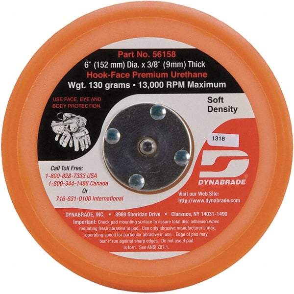 Dynabrade - 6" Diam Hook & Loop Disc Backing Pad - Soft Density, 13,000 RPM - Makers Industrial Supply