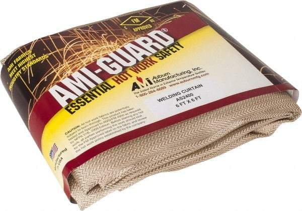 Auburn Mfr - 6' High x 6' Wide x 0.04" Thick Silica Welding Curtain - Tan, Grommet - Makers Industrial Supply