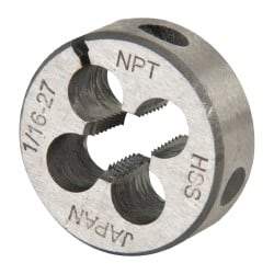 Interstate - 1/16-27 NPT Thread, Round Pipe Die - 1" Outside Diam, High Speed Steel - Exact Industrial Supply