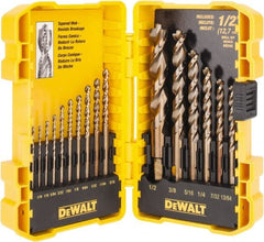 DeWALT - 1/16 to 1/2", 135° Point, Gold Finish, High Speed Steel Jobber Length Drill Bit Set - Makers Industrial Supply