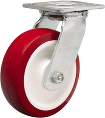 Hamilton - 6" Diam x 2" Wide x 7-1/2" OAH Top Plate Mount Swivel Caster - Polyurethane Mold on Polypropylene, 900 Lb Capacity, Straight Roller Bearing, 4 x 4-1/2" Plate - Makers Industrial Supply