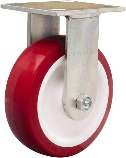 Hamilton - 6" Diam x 2" Wide x 7-1/2" OAH Top Plate Mount Rigid Caster - Polyurethane Mold on Polypropylene, 800 Lb Capacity, Straight Roller Bearing, 4 x 4-1/2" Plate - Makers Industrial Supply