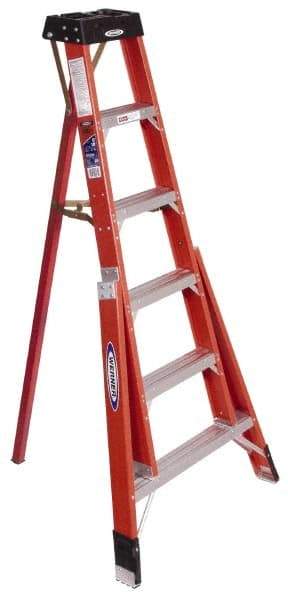 Werner - 6 Steps, 6' High, Type IA Rating, Fiberglass Tripod Step Ladder - 300 Lb Load Capacity, 36" Base Width - Makers Industrial Supply