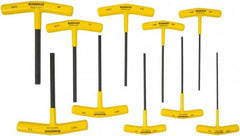 Bondhus - 10 Piece T-Handle Cushion Grip Hex Key Set - Hex Range 3/32 to 3/8", 6" OAL, Protanium High Torque Steel - Makers Industrial Supply