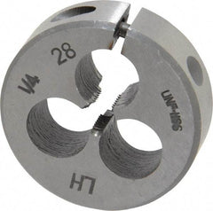 Interstate - 1/4-28 UNF Thread, 1-1/2" Outside Diam High Speed Steel Round Die - Left Hand Thread, Adjustable - Exact Industrial Supply