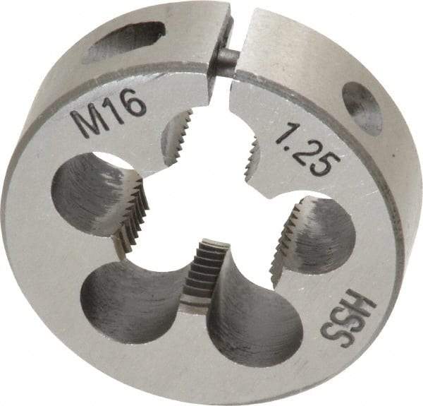 Interstate - M16x1.25 Metric Special Thread, 1-1/2" Outside Diam High Speed Steel Round Die - Right Hand Thread, Adjustable - Exact Industrial Supply