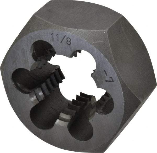 Interstate - 1-1/8 - 7 UNC Thread, 2" Hex, Right Hand Thread, Hex Rethreading Die - Carbon Steel, 1" Thick - Exact Industrial Supply