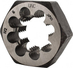 Interstate - 1-1/2 - 6 UNC Thread, 2-9/16" Hex, Right Hand Thread, Hex Rethreading Die - Carbon Steel, 1" Thick - Exact Industrial Supply