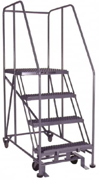 PW Platforms - 4 Step, 70 Inch Overall Height, Grip Strut Tread, Rolling Safety Ladder - 600 Lb. Load Capacity, 40 Inch Platform Height, 40 Inch Base Width x 52 Inch Base Depth - Makers Industrial Supply