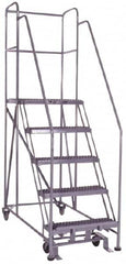 PW Platforms - 5 Step, 86 Inch Overall Height, Grip Strut Tread, Rolling Safety Ladder - 600 Lb. Load Capacity, 50 Inch Platform Height, 26 Inch Base Width x 60 Inch Base Depth - Makers Industrial Supply