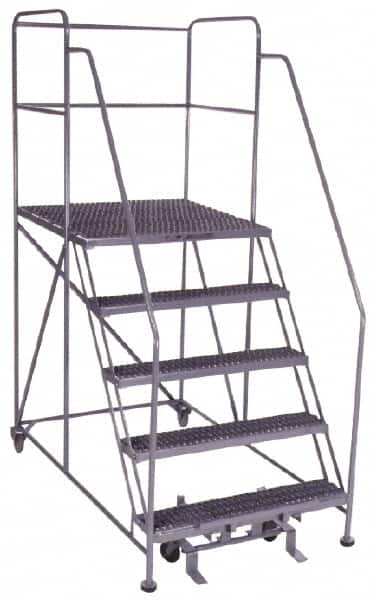 PW Platforms - 5 Step, 86 Inch Overall Height, Grip Strut Tread, Rolling Safety Ladder - 600 Lb. Load Capacity, 50 Inch Platform Height, 40 Inch Base Width x 67 Inch Base Depth - Makers Industrial Supply