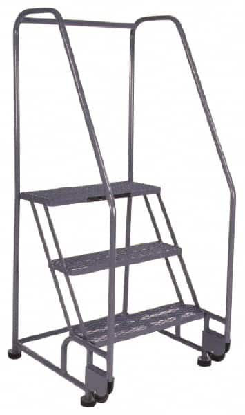 PW Platforms - 3 Step, 60 Inch Overall Height, Grip Strut Tread, Tilt and Roll Safety Ladder - 350 Lb. Load Capacity, 30 Inch Platform Height, 28 Inch Base Width x 30 Inch Base Depth - Makers Industrial Supply