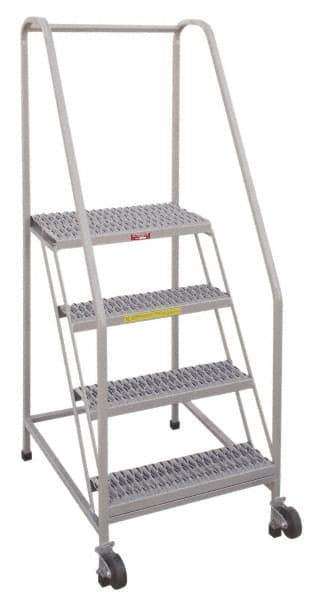 PW Platforms - 4 Step, 70 Inch Overall Height, Grip Strut Tread, Tilt and Roll Safety Ladder - 350 Lb. Load Capacity, 40 Inch Platform Height, 28 Inch Base Width x 37 Inch Base Depth - Makers Industrial Supply