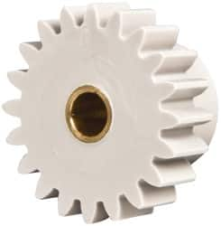 Made in USA - 24 Pitch, 0.833" Pitch Diam, 0.917" OD, 20 Tooth Spur Gear - 1/4" Face Width, 3/16" Bore Diam, 35/64" Hub Diam, 20° Pressure Angle, Acetal - Makers Industrial Supply