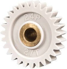 Made in USA - 24 Pitch, 1-1/8" Pitch Diam, 1.208" OD, 27 Tooth Spur Gear - 1/4" Face Width, 1/4" Bore Diam, 5/8" Hub Diam, 20° Pressure Angle, Acetal - Makers Industrial Supply