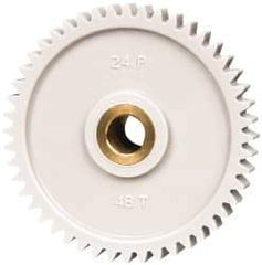 Made in USA - 24 Pitch, 2" Pitch Diam, 2.083" OD, 48 Tooth Spur Gear - 1/4" Face Width, 5/16" Bore Diam, 43/64" Hub Diam, 20° Pressure Angle, Acetal - Makers Industrial Supply