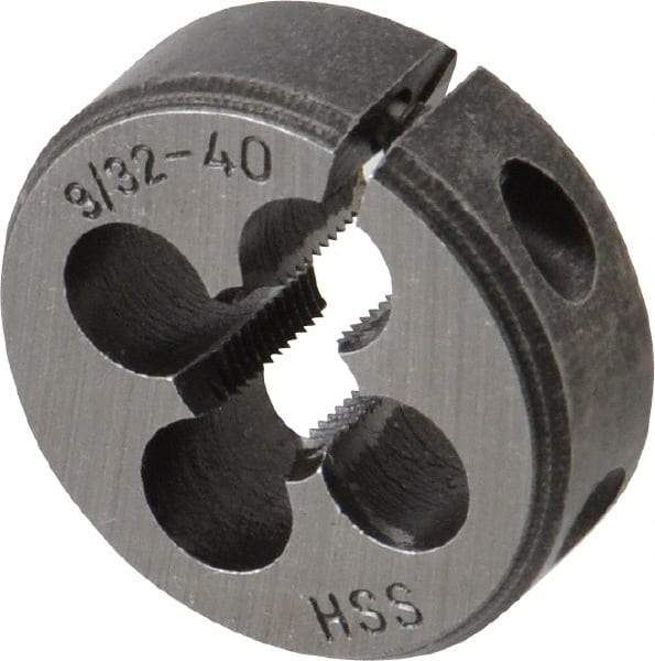 Interstate - 9/32-40 UNS Thread, 1" Outside Diam High Speed Steel Round Die - Right Hand Thread, Adjustable - Exact Industrial Supply