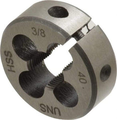 Interstate - 3/8-40 UNS Thread, 1" Outside Diam High Speed Steel Round Die - Right Hand Thread, Adjustable - Exact Industrial Supply