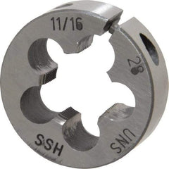 Interstate - 11/16-28 UNS Thread, 1-1/2" Outside Diam High Speed Steel Round Die - Right Hand Thread, Adjustable - Exact Industrial Supply