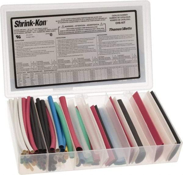 Thomas & Betts - 86 Piece, Multicolor, Heat Shrink Electrical Tubing Kit - 2:1 Shrink Ratio, Flame Retardant, Polyolefin - Makers Industrial Supply