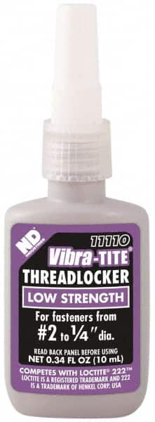 Vibra-Tite - 10 mL Bottle, Purple, Low Strength Liquid Threadlocker - Series 111, 24 hr Full Cure Time, Hand Tool Removal - Makers Industrial Supply