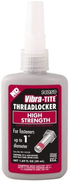 Vibra-Tite - 50 mL Bottle, Red, High Strength Liquid Threadlocker - Series 140, 24 hr Full Cure Time, Hand Tool, Heat Removal - Makers Industrial Supply