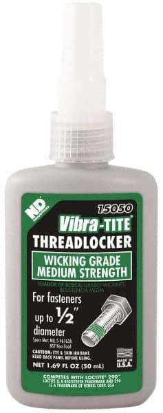 Vibra-Tite - 50 mL Bottle, Green, Medium Strength Liquid Threadlocker - Series 150, 24 hr Full Cure Time, Hand Tool Removal - Makers Industrial Supply