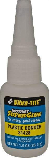 Vibra-Tite - 1 oz Bottle Clear Instant Adhesive - 20 sec Fixture Time, Bonds to Plastic - Makers Industrial Supply