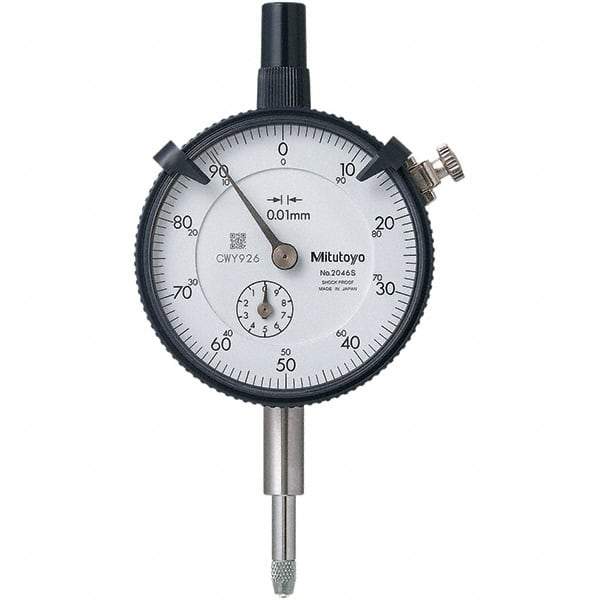 Mitutoyo - 10mm Range, 0-100 Dial Reading, 0.01mm Graduation Dial Drop Indicator - 57mm Dial, 1mm Range per Revolution, 0.013mm Accuracy, Revolution Counter - Makers Industrial Supply